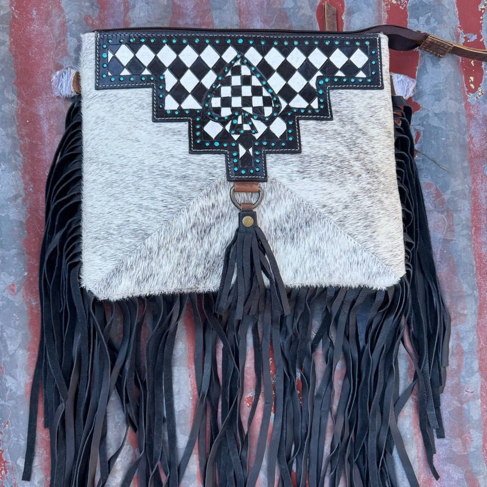 Cowhide & Fringe Handbag - Picture 3 of 9